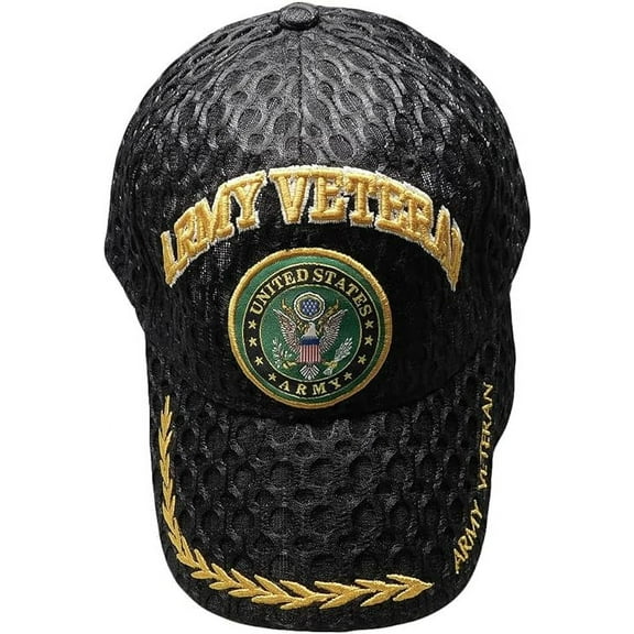 US Army Veteran Vet Seal Textured Mesh Black Ball Cap Hat Embroidered 3D LICENSED