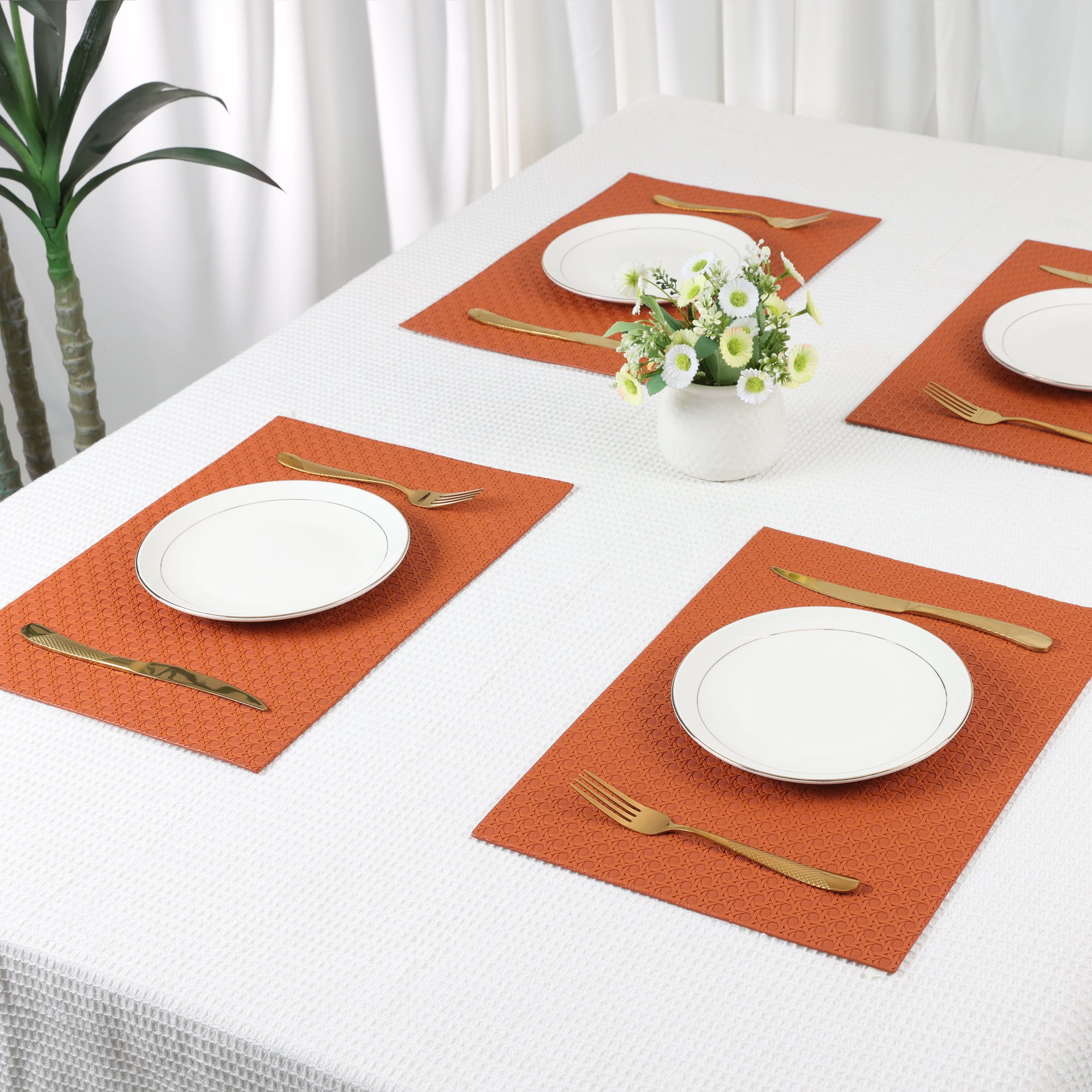 Unique Bargains Set of 6 Woven Placemats for Dining Brown 17*12in