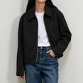 thumbnail image 4 of Xinoom Women's Faux Suede Zip Up Work Jacket, Point Collar Long Sleeve Boxy Cropped Utility Coat with Side Pockets, Casual Fall Outerwear Black,L, 4 of 8
