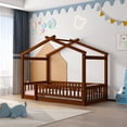 thumbnail image 2 of Twin size walnut wood bed frame with fence - Offers a semi - enclosed area for better sleep and play, 2 of 2