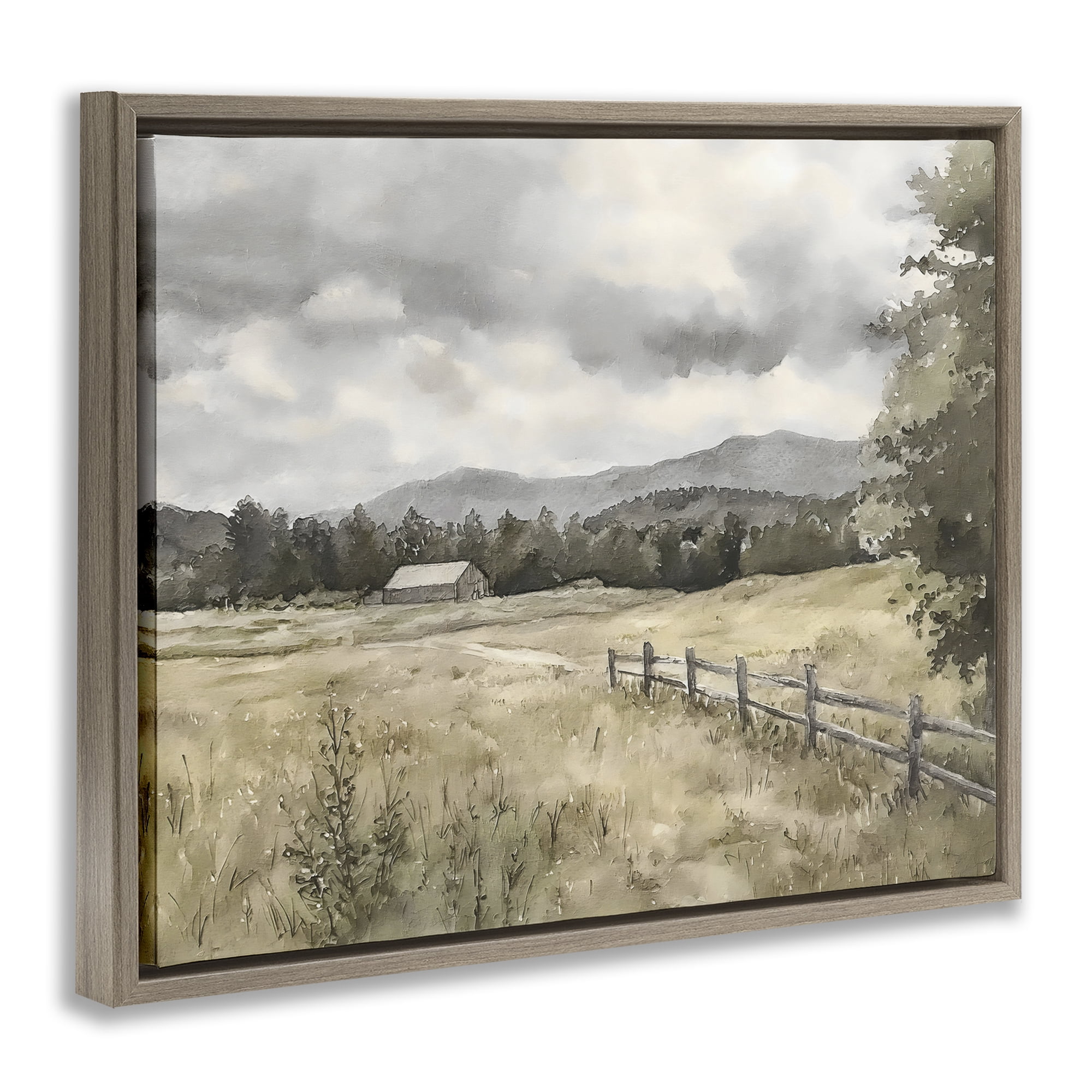 Stupell Industries Muted Valley Cottage Brown Framed Floater Canvas Wall Art, design by Riley B