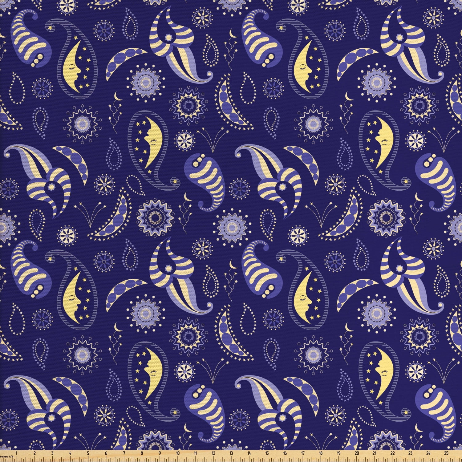 Moon Fabric by The Yard, Abstract Floral with Stars and Sleeping Moons ...