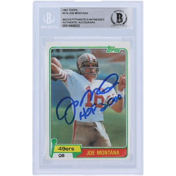 Joe Montana San Francisco 49ers Autographed 1981 Topps #216 Beckett Fanatics Witnessed Authenticated Rookie Card with "HOF 2000" Inscription - Fanatics Authentic Certified