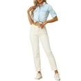 thumbnail image 2 of MODA NOVA Juniors Button Down Denim Shirt Collared Long Sleeve Classic Chambray Top Light Blue S, 2 of 5