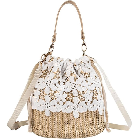 Kukuzhu Straw Bags for Women Hand-woven Bucket Straw Bag Small Straw Tote Summer Beach bag