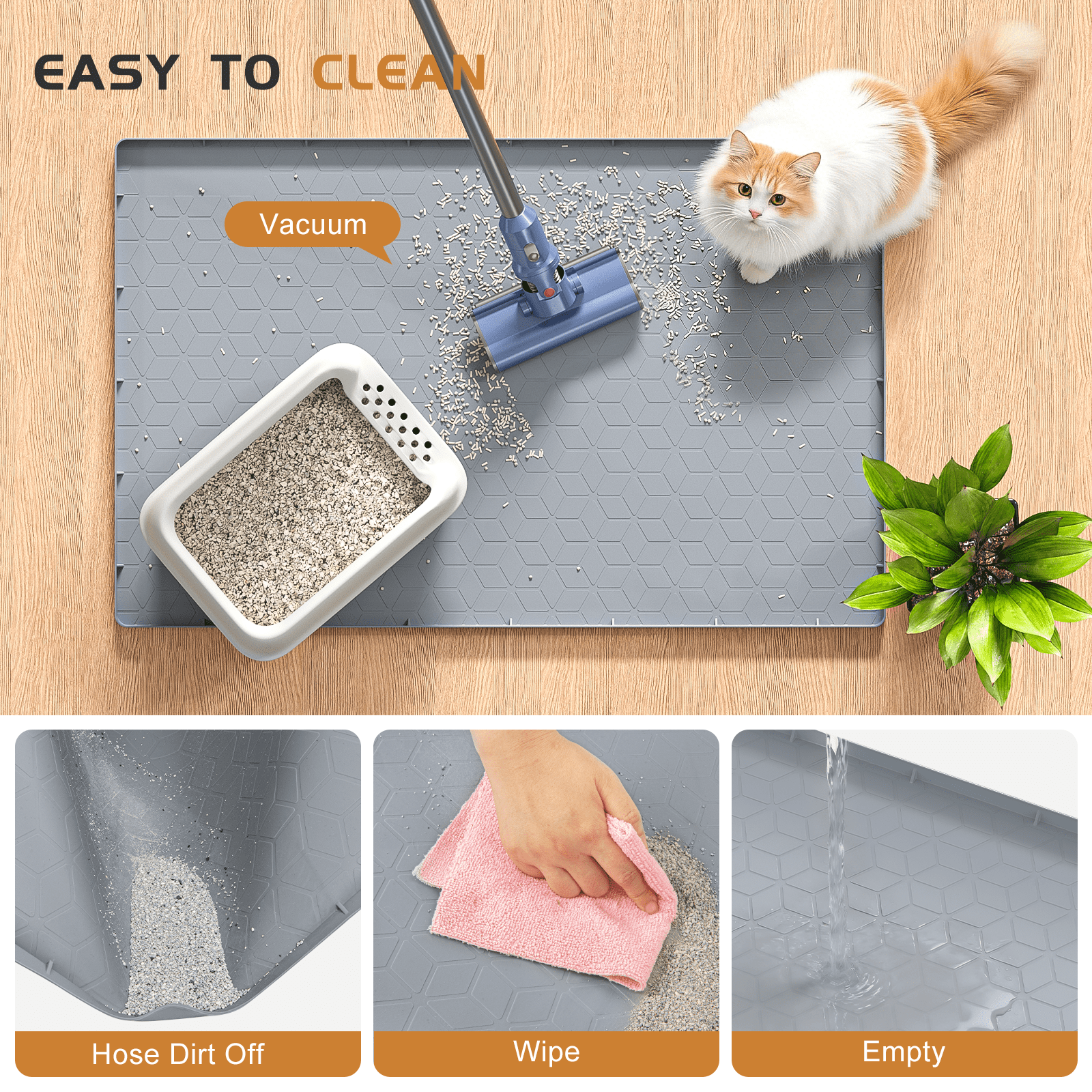Cshidworld Cat Litter Box Mat, Large 34" X 22" Silicone Cat Mat for Litter Box, Waterproof & Non-Slip Pad for Floor, Easy to Clean Kitty Litter Pads for Indoor Cats, Gray