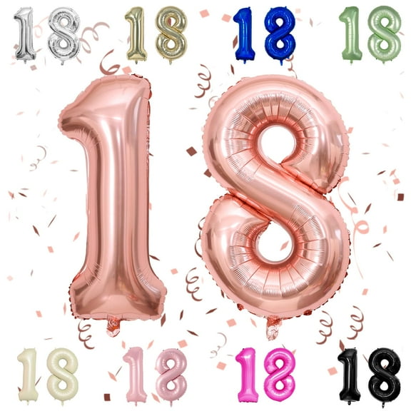 40 Inch Rose Gold 18 Number KKS1 Balloons,Rose Gold 1 & 8 Foil Large Balloons,16 Big Digit Number Balloon for Girls Women 16th 61th Birthday Anniversary Princess Party Supplies