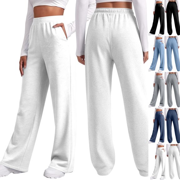 Sweatpants Women Wide Leg Baggy Running Sweat Pants Lounge Pants Cozy Soft Breathable Athletic Joggers with Pockets White M