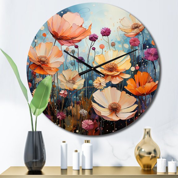 Designart "Meadow expressionistic Blooms Pointillism II" Floral Oversized Wall Clock