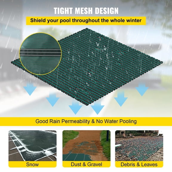 22 ft x 42 ft Pool Winter Cover, Mesh Safety Design | Fits Standard Rectangle Inground Pools with Step on Right | High Strength, Permeable PP Material