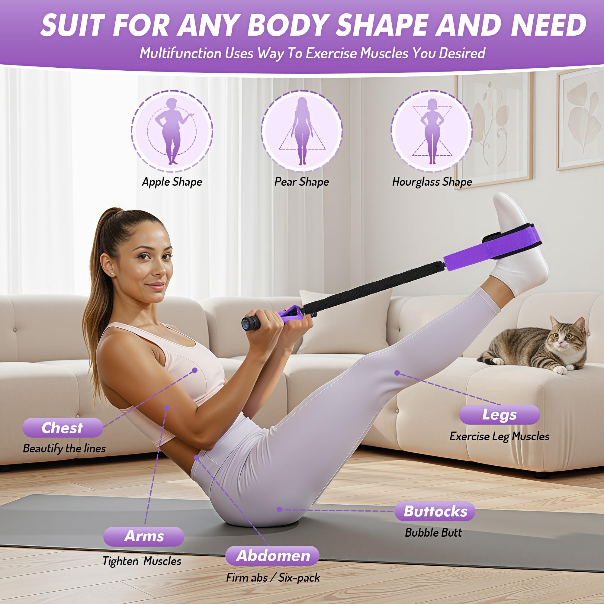 Pedal Resistance Band with Handle | Upgraded 55LBS Exercise Resistance Bands for Core, Abs, Legs, Glutes, Arms, Strength, Physical Therapy, Pilates, Sit Up Workout Equipment for Women Home Gym