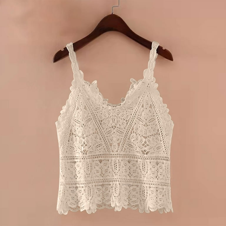 Scyoekwg Crochet Lace Cami Tank Tops for Women Soft Casual