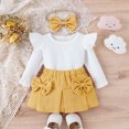 thumbnail image 4 of IWEMEK Toddler Girl's Outfit Crew Neck Solid White T-Shirts Casual Chic Bow Knot Yellow Short Skirts Spring Clothing 1-2Y, 4 of 6