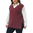 thumbnail image 4 of Agnes Orinda Women's Plus Size Sweater Vest Ribbed Knit V Neck Sleeveless Split Hem Casual Pullover Tank Tops 2X Burgundy, 4 of 6