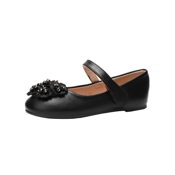 BOOMNY Girl's Sandals Closed Toe Low Heels Pu Leather Sandals for Kids Hook And Loop Straps Floral Elegant Wedding Princess Shoes