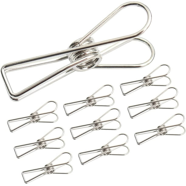 Clip hueco de resorte de metal, pinza de ropa de cola de pez de metal, clips multiusos, acero inoxidable, chapado, ropa, calcetines, documentos, facturas (plata, 10 unidades) LingWen 1327534293371