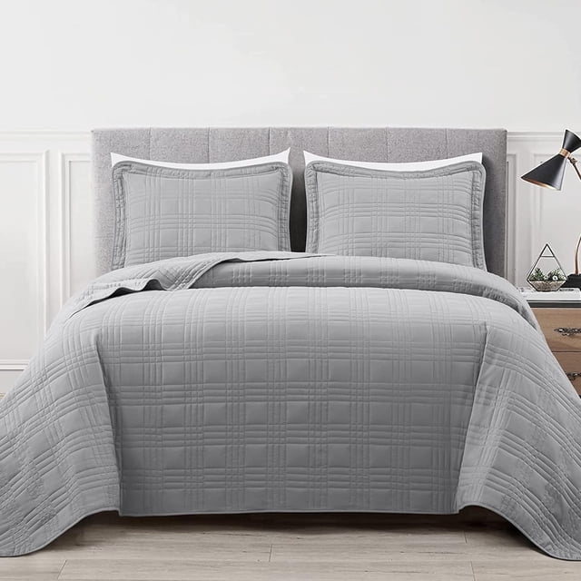 Juego de edredón tamaño king gris de 3 piezas, colcha liviana para todas las estaciones, colcha tamaño king extragrande de 118" x 106"