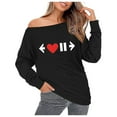 thumbnail image 2 of Tops for Women Printed Off Shoulder Slanted Shoulder Long Sleeved Loose Blouses,Womens Sweatshirts Black, 2 of 4