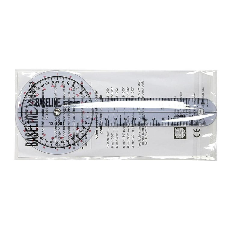 Baseline 360 degree clear plastic goniometer joint angle and range