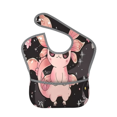 Susaid Cute Axolotl Sakura Blossoms B Print Bibs for Babies Toddlers Adjustable Waterproof Free Soft Durable Bibs for eating with Large Pocket Food Catcher