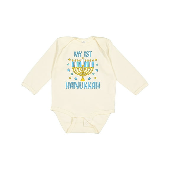 Inktastic My 1st Hanukkah with Menorah and Stars Boys or Girls Long Sleeve Baby Bodysuit