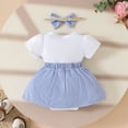 thumbnail image 6 of mgoYE Newborn Baby Girl Romper Dress Short Sleeve Cute Bear Embroidery Bodysuit Dress Headband Infant Summer Clothes(Blue,12-18 Months), 6 of 8