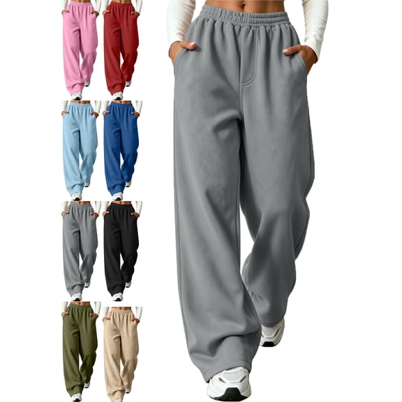 Loose Fit Wide Leg Sweatpants for Women Elastic Waist with Pockets Basic Casual Athletic Comfortable Everyday Pants
