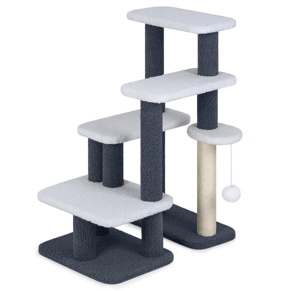 Topcobe 2-in-1 Cat Stairs Cat Tree Tower with Scratching Posts and Hanging Toy Ball, Cat Condo, Cat Towers for Indoor Cats-Gray