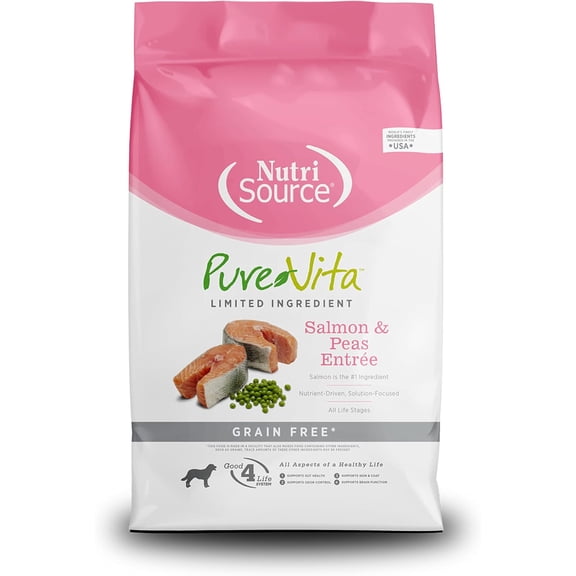 NutriSource Pure Vita Limited Ingredient Grain Free Dry Dog Food, Salmon and Peas, 25LB