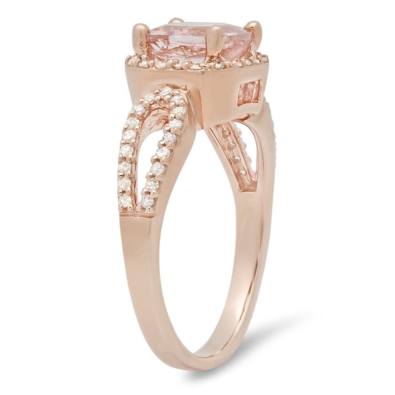 Dazzlingrock Collection 10K Cushion Morganite & Round White Diamond Bridal Split Shank Engagement Ring, Rose Gold, Size 4.5