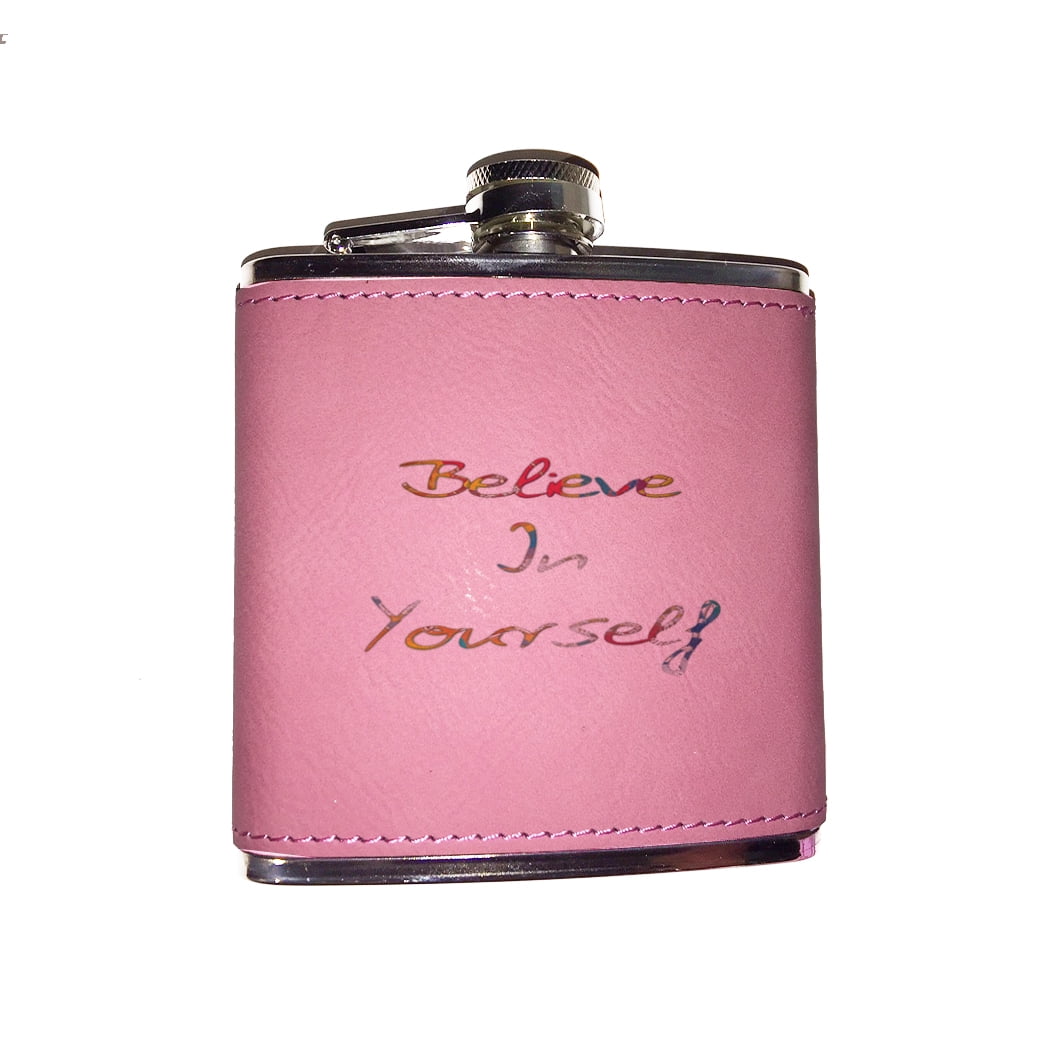 Pink Flask Set Deluxe Pink Leatherette Bridesmaid Maid of Honor Gift 5 pc.