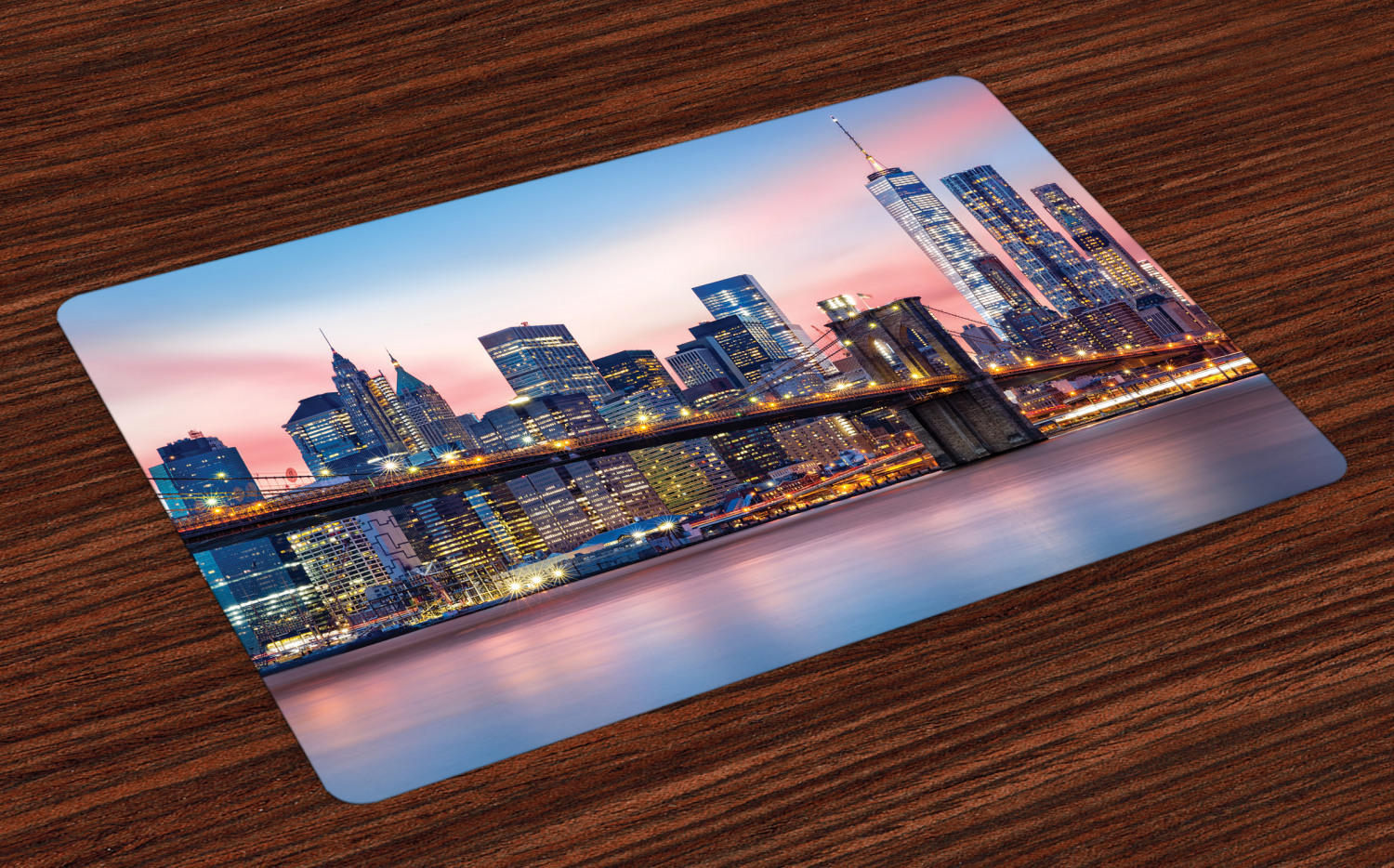 New York Placemats Set of 4 Brooklyn Bridge and Lower Manhattan Skyline
