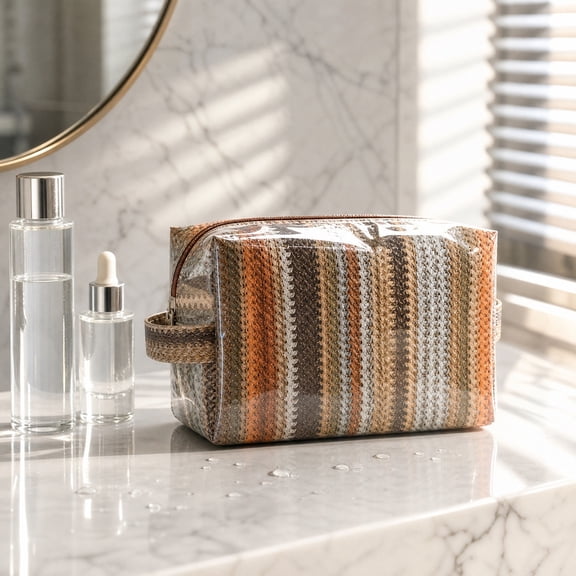 Yaayu Faux Grass Woven Waterproof PVC Makeup Bag, Large Capacity Cosmetic Wash Pouch, Storage Trunks & Bag, Multicolor