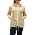 thumbnail image 4 of Htigea Outdoor Rain Jacket for Women Lightweight Waterproof Raincoat Full Zip Up Hooded Windbreaker with Pockets Beige S, 4 of 8
