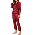 thumbnail image 4 of Unique Bargains Women's Satin 2pc Loungewear Button Down Silky Pajama Sleepwear Sets, 4 of 5