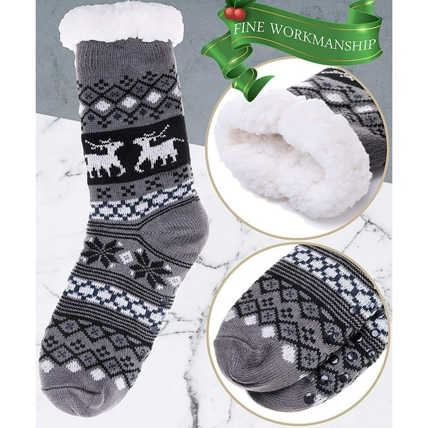 FFIY Mens Slipper Fuzzy Socks Fluffy Winter Cabin Cozy Warm Soft Fleece  Thick Comfy Gift Socks with Grips 