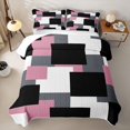 thumbnail image 2 of Castle Fairy Retro Offset Rectangle Block Twin Quilt Set 2 Pieces,Geometric Abstract Mosaic Twin Coverlet Set,Dusty Pink Gray Black,1 Bedspread and 1 Pillowcase, 2 of 7