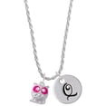 thumbnail image 1 of Delight Jewelry Silvertone Owl with Hot Pink & Clear Crystal Eyes Silvertone Script Initial Disc - Q - Charm Necklace, 20"+3", 1 of 4