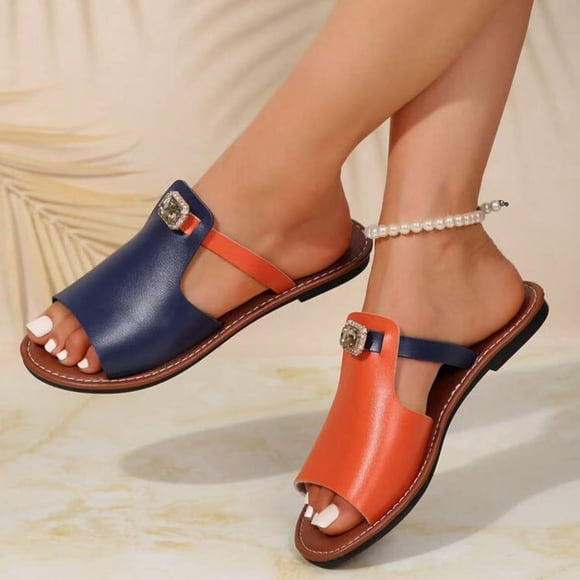 Commforr Orthopedic Sandals for Women, Summer Shoes for Women, Women's Flat Sandals Dressy Comfortable Slide Sandals Fashion Open Toe Slip On Beach Sandals for Summer, Saffron, 5.5