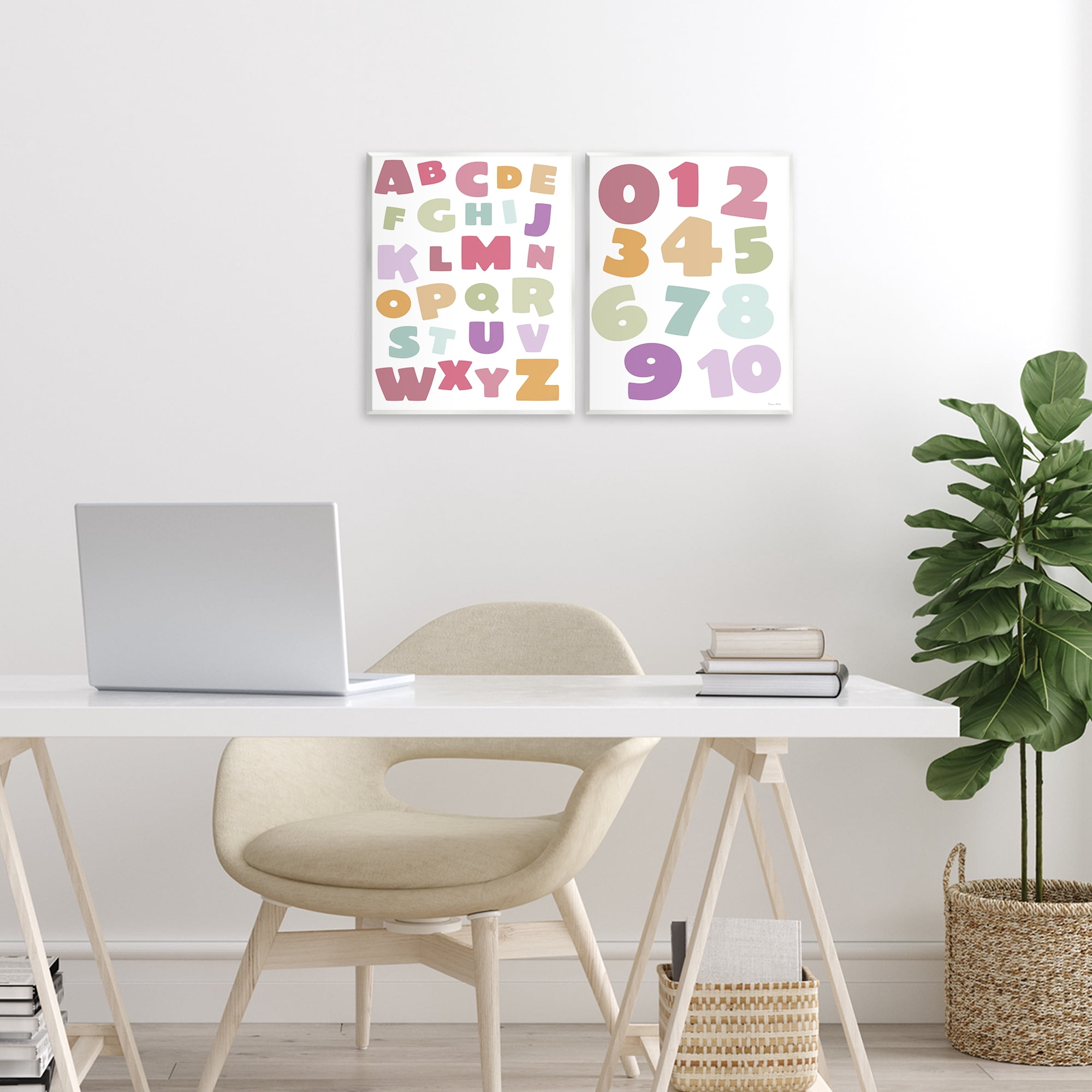 Stupell Industries Muted Letters & Numbers Educational 2 Piece Wall Plaque Art Set, design by Susan Ball