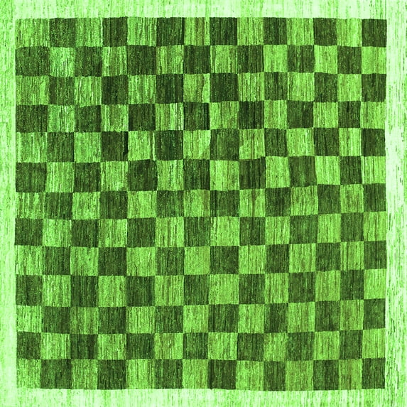Ahgly Company Indoor Square Checkered Green Modern Area Rugs, 8' Square