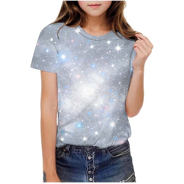 Wo-Fusoul T-Shirt pour Garçons et Filles Tout-Petits, Manches Courtes Col Rond, Haut Décontracté Imprimé Étoile Colorée, Taille 110