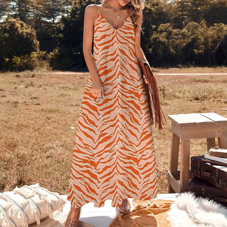 Tiger Print - Orange Sleeveless Dress dresses korean style evening dress -  Walmart.com