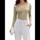 thumbnail image 1 of Camiseta Básica Ajustada de Punto Acanalado con Cuello en V y Larga para Mujer Crema XL, 1 of 8