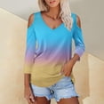 thumbnail image 5 of Womens Tops 3/4 Length Sleeve Tops Neck Casual Print Tunic T Shirts Three Quarter Length Tops Blouses For Women, 5 of 7
