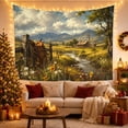 thumbnail image 3 of Highland Cow Saddle on Fence Meadow Landscape Painting, Serene Rustic for Farmhouse Enthusiasts, Country Home Decor Art, Birthday Gift Tapestry Wall Hanging for Bedroom and Living Room, 3 of 7