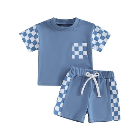 Mevireiy Baby Boys Summer Outfits Stripes Print T-Shirt Tops Elastic Waist Shorts Suit Blue 2-3 Years