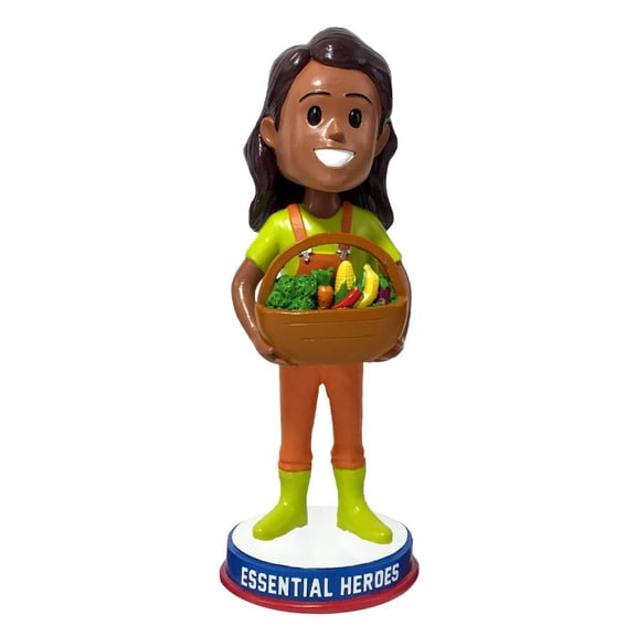 Farmer Field Worker Essential Heroes Bobblehead Female Dark Skin Tone