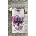 thumbnail image 3 of Ambesonne Skull Quilted Bedspread Set 2 Pcs, Skull Dragonfly Grunge, Twin Size, Purple Pink Black, 3 of 3