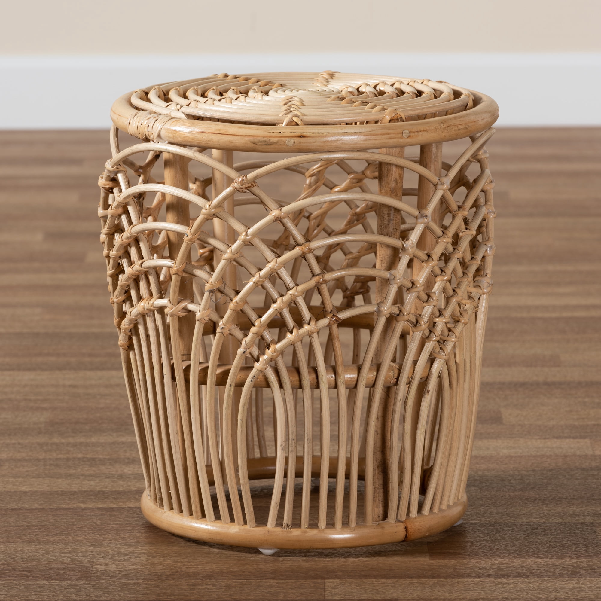 bali & pari Edena Rattan BOHO End Table, Natural Brown